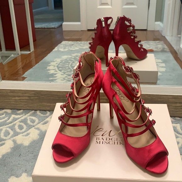 Jewel Badgley Mischka heels size 7 Dark satin pink - Picture 1 of 16